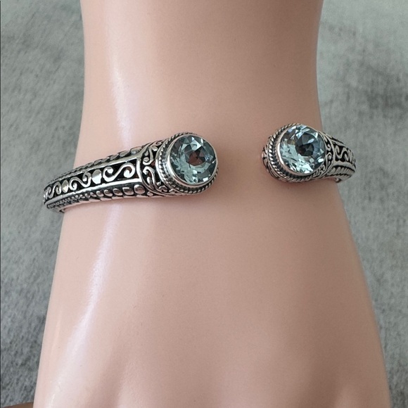 Annika Witt Bali Sterling Silver 925 Blue Topaz Open Cuff Filigree ID Bracelet - Picture 3 of 12